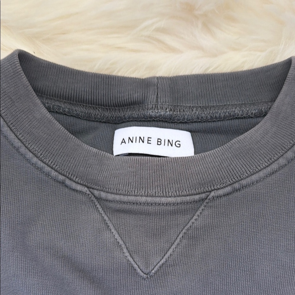 Anine Bing Gray Crewneck with Orange Logo & White Motorcycle Graphic - Picture 2 of 3